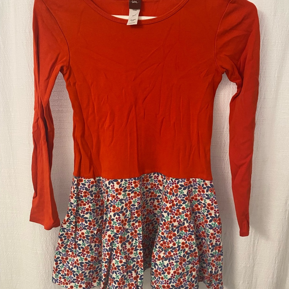 Tea Collection Bright Red long Sleeve Crew Neck Casual Dress